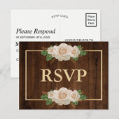 Rustic Houten Wit Roze Gouden Frame | RSVP Maaltij Uitnodiging Briefkaart (Voorkant / Achterkant)