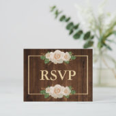 Rustic Houten Wit Roze Gouden Frame | RSVP Maaltij Uitnodiging Briefkaart (Staand voorkant)