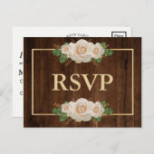 Rustic Houten Wit Roze Gouden Lijst | RSVP Maaltij Uitnodiging Briefkaart (Voorkant / Achterkant)