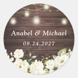 Rustic Houten Witte Bloemen Mason Pot Sticker