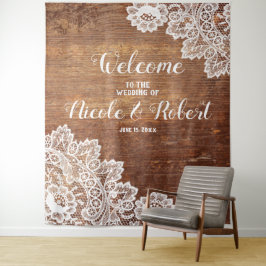 Rustic Houten Witte Kanten Trouw FotoBooth Achterg Wandkleed