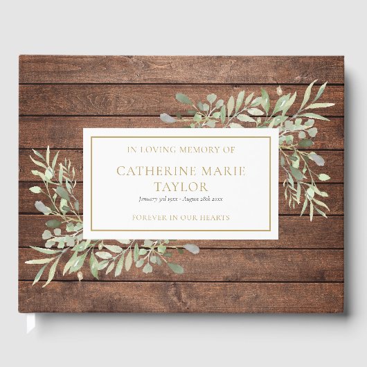 Rustic Houtgroen In Liefdevolle Herinnering Funera Gastenboek (Voorkant)