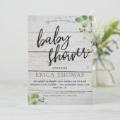 Rustic Houtgroen Typografie Baby Shower Uitnodigin (Staand voorkant)