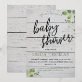 Rustic Houtgroen Typografie Baby Shower Uitnodigin (Voorkant / Achterkant)