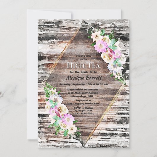 Rustic Houtroze Floral Geometric Bridal High Tea Kaart (Voorkant)
