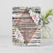 Rustic Houtroze Floral Geometric Bridal High Tea Kaart (Staand voorkant)