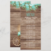 Rustic Houtsvat - Blauwgroen menu Floral (Voorkant / Achterkant)