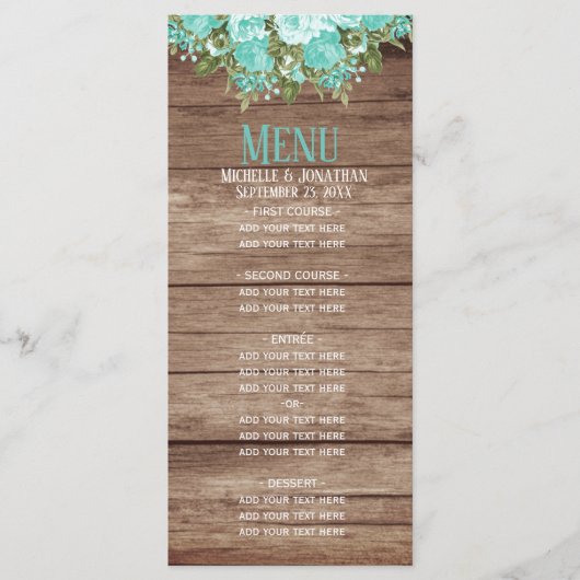 Rustic Houtsvat - Blauwgroen menu Floral (Voorkant)