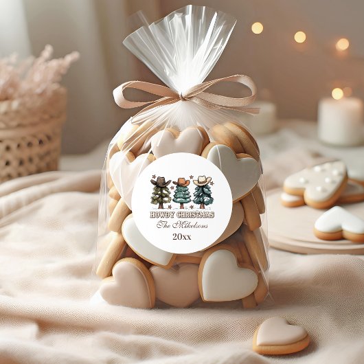 Rustic Howdy Christmas Cowboy Pet Familie Ronde Sticker