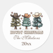Rustic Howdy Christmas Cowboy Pet Familie Ronde Sticker (Voorkant)