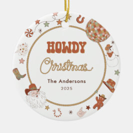 Rustic Howdy Westerne Familie Foto Kerst Keramisch Ornament