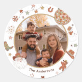 Rustic Howdy Westerne Familie Foto Kerst Ronde Sticker (Voorkant)