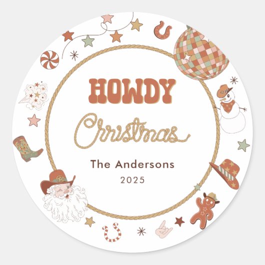 Rustic Howdy Westerne kerst Ronde Sticker (Voorkant)