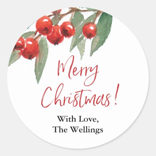 Rustic Hulstbesjes Prettig Kerstmis Persoonlijk Ronde Sticker (Voorkant)