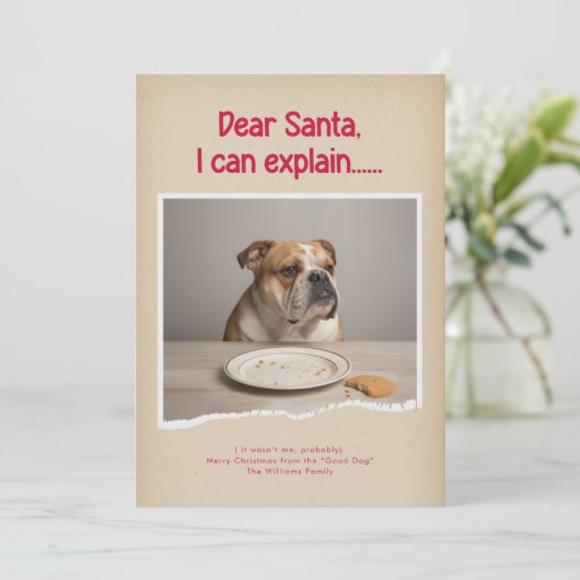 Rustic Humorous Funny Bulldog Pet Photo Christmas Feestdagenkaart (Staand voorkant)