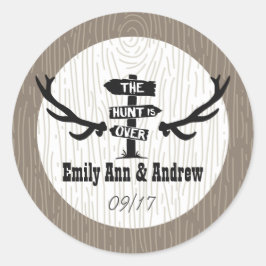 Rustic Hunt is over Barnwood Save the Date Seal Ronde Sticker