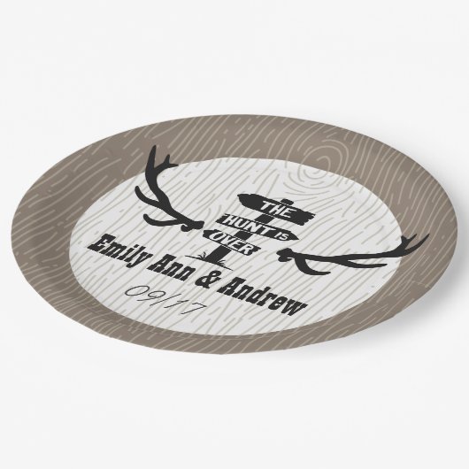 Rustic Hunt is Over Boerderij hout Papieren Bordje (Gekanteld)