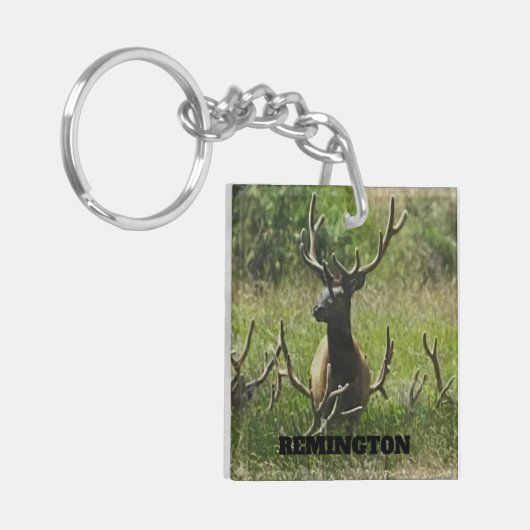 Rustic Hunting Wildlife Elk Deer Sleutelhanger (Voorkant Links)