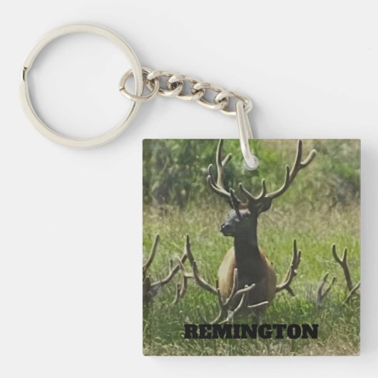 Rustic Hunting Wildlife Elk Deer Sleutelhanger (Voorkant)