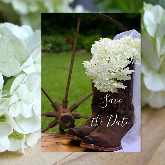 Rustic Hydrangea Cowboy Boots Save the Date
