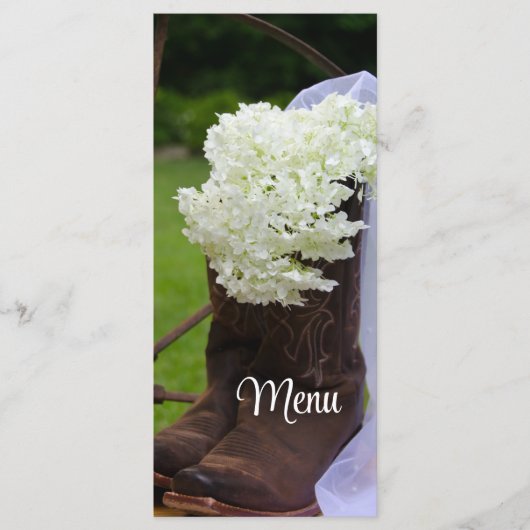 Rustic Hydrangea Cowboy Boots Western Wedding Menu (Voorkant)