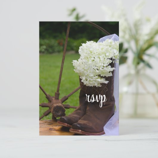 Rustic Hydrangea Cowboy Boots Western Wedding RSVP (Staand voorkant)