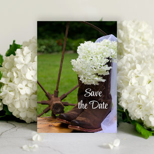 Rustic Hydrangea en Cowboy Boots sparen de Datum Save The Date