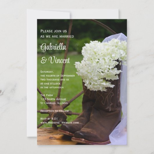 Rustic Hydrangea en Cowboy Boots Western Wedding Kaart (Voorkant)