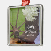 Rustic Hydrangea en Cowboy Boots Western Wedding Metalen Ornament (Links)