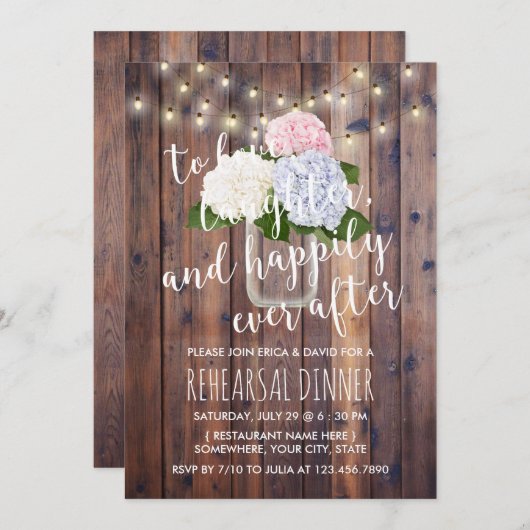 Rustic Hydrangea Floral Mason Jar Rehearsal Dinner Kaart (Voorkant / Achterkant)