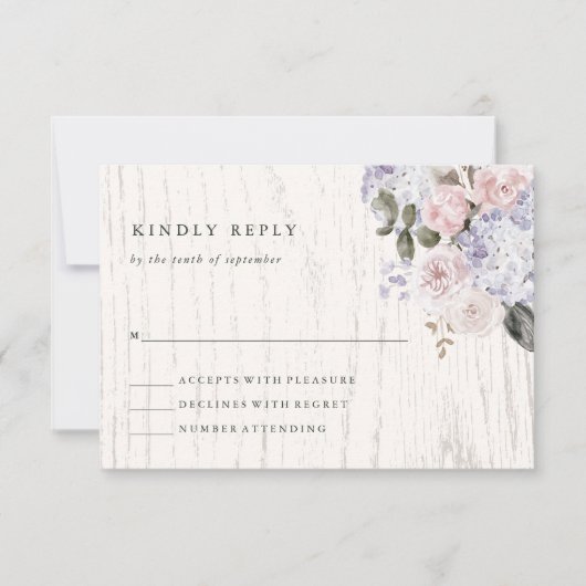 Rustic Hydrangea Floral | Wood Weddenschap RSVP Kaartje (Voorkant)