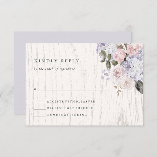 Rustic Hydrangea Floral | Wood Weddenschap RSVP Kaartje (Voorkant / Achterkant)