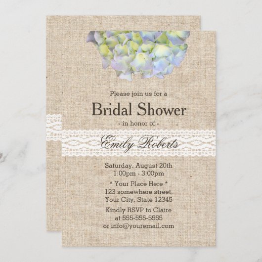 Rustic Hydrangea Lace & Burlap Vrijgezellenfeest Kaart (Voorkant / Achterkant)