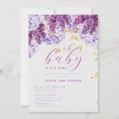 Rustic Hydrangea Lila Butterfly Girl Baby shower Kaart (Voorkant)