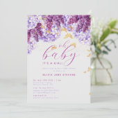 Rustic Hydrangea Lila Butterfly Girl Baby shower Kaart (Staand voorkant)