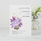 Rustic Hydrangea Lila Butterfly Gold Boho Wedding Kaart (Staand voorkant)