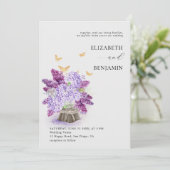 Rustic Hydrangea Lila Butterfly Gold Chic Wedding Kaart (Staand voorkant)