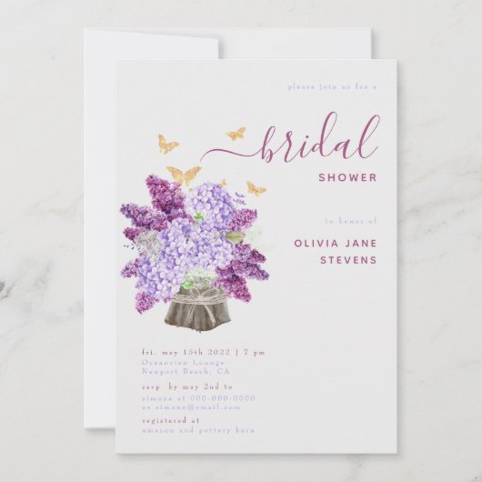 Rustic Hydrangea Lila Elegant Boho Vrijgezellenfee Kaart (Voorkant)
