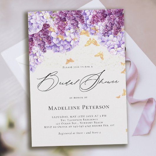 Rustic Hydrangea Lilac Butterfly Bridal Shower Kaart