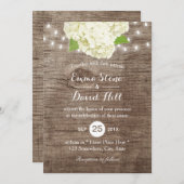 Rustic Hydrangea & String Lights Barn Wood Wedding Kaart (Voorkant / Achterkant)