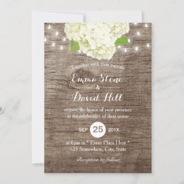 Rustic Hydrangea & String Lights Barn Wood Wedding Kaart