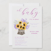 Rustic Hydrangea Sunflower Boho Girl Baby shower Kaart (Voorkant)