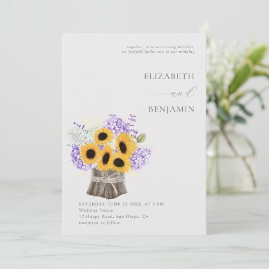 Rustic Hydrangea Sunflower Bouquet Elegant Wedding Kaart (Staand voorkant)