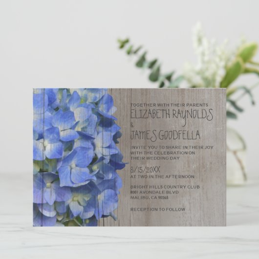 Rustic Hydrangea Wedding Invitations Kaart (Staand voorkant)