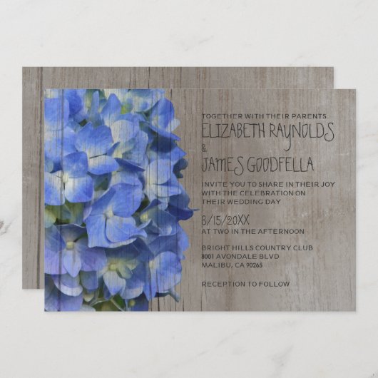 Rustic Hydrangea Wedding Invitations Kaart (Voorkant / Achterkant)