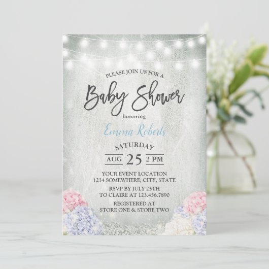 Rustic Hydrangeas Floral Elegant Baby shower Kaart (Staand voorkant)