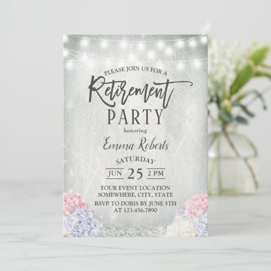 Rustic Hydrangeas Floral String Lights Retirement Kaart (Staand voorkant)