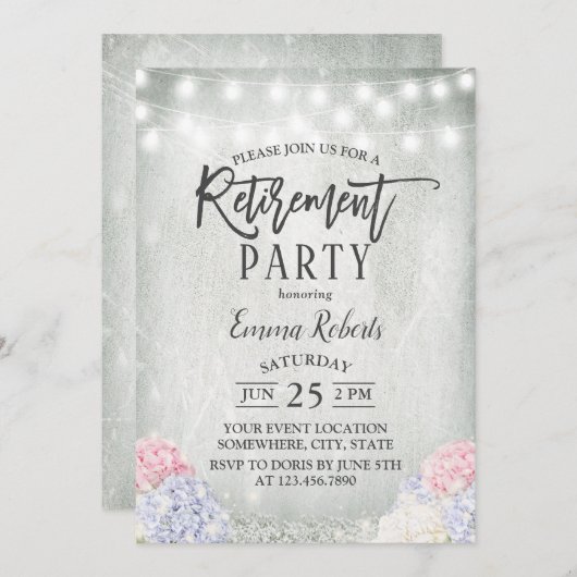 Rustic Hydrangeas Floral String Lights Retirement Kaart (Voorkant / Achterkant)