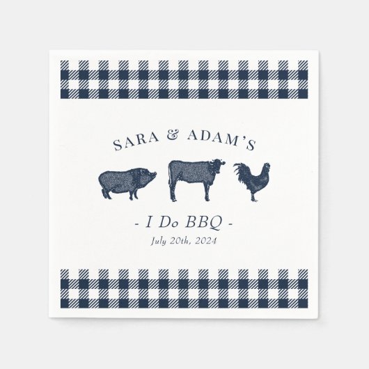 Rustic "I Do BBQ" Blue Pset BBQ Servet (Voorkant)