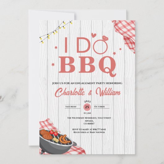 Rustic I Do BBQ geruite verlovingsfeest Kaart (Voorkant)